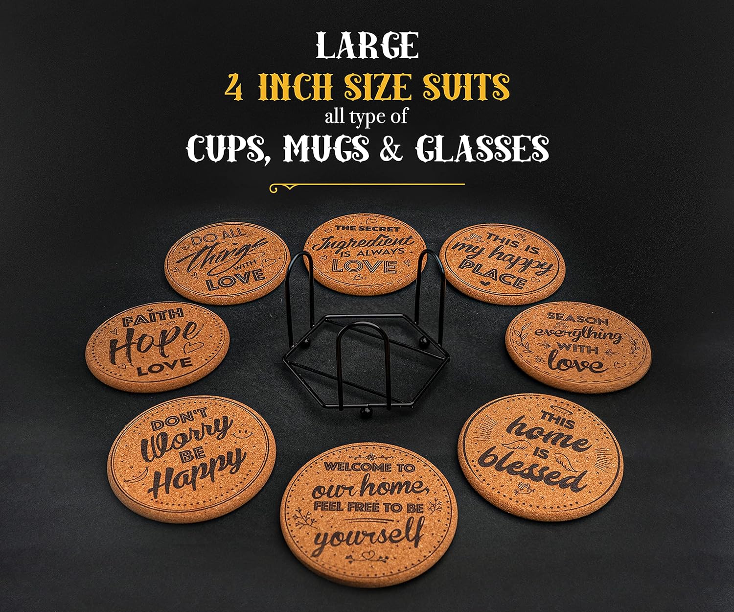Cork Coasters for Drinks Absorbent with Holder, Cup Coasters, Large Round Outdoor Cup Coasters, Wooden Table Protection, Coffee, Cups and Mugs Cool Drink Coaster -Set of 8 Cork Coasters for Drinks Absorbent with Holder, Cup Coasters, Large Round Outdoor Cup Coasters, Wooden Table Protection, Coffee, Cups and Mugs Cool Drink Coaster -Set of 8